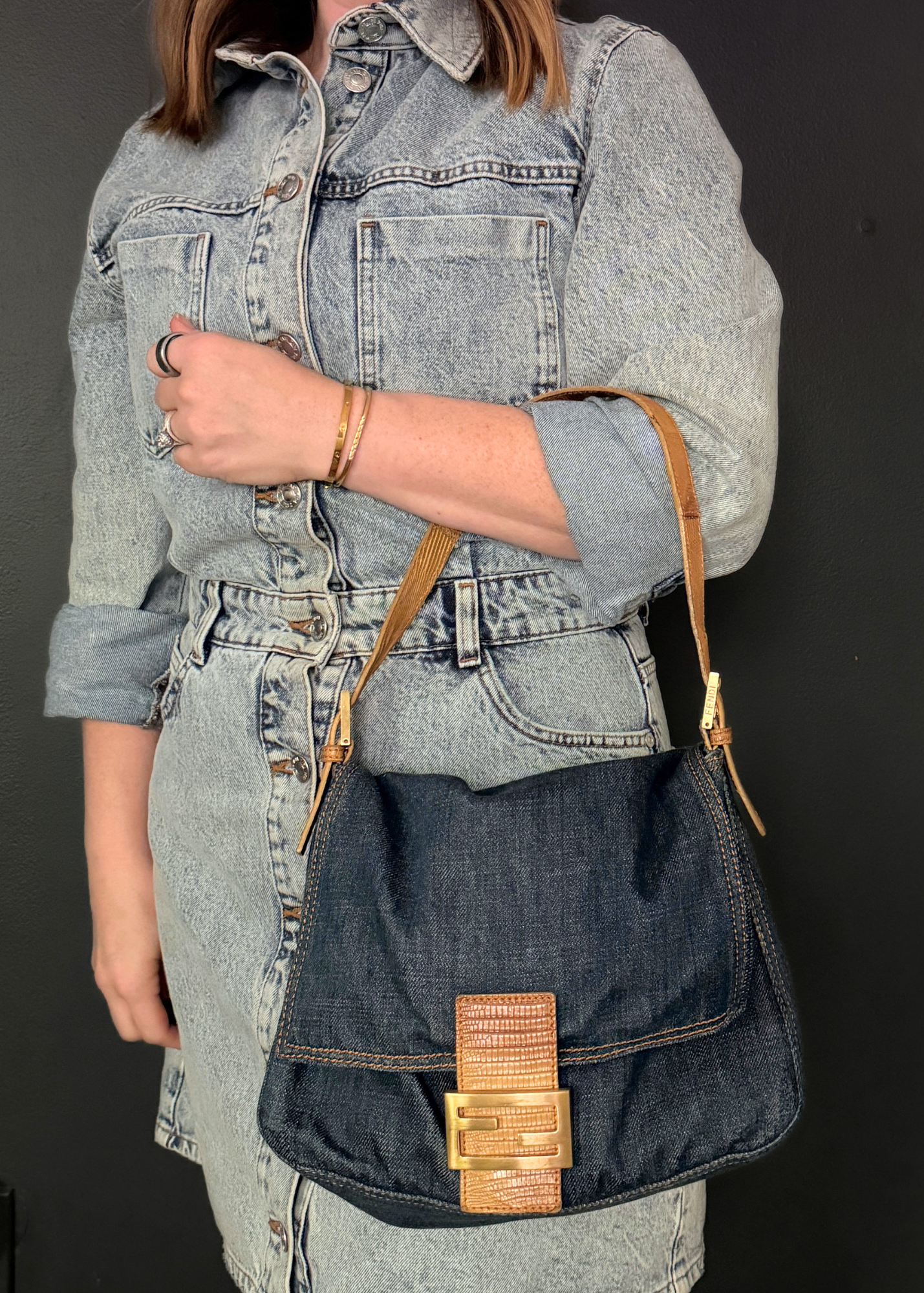 FENDI DENIM & PYTHON MAMMA BAGUETTE