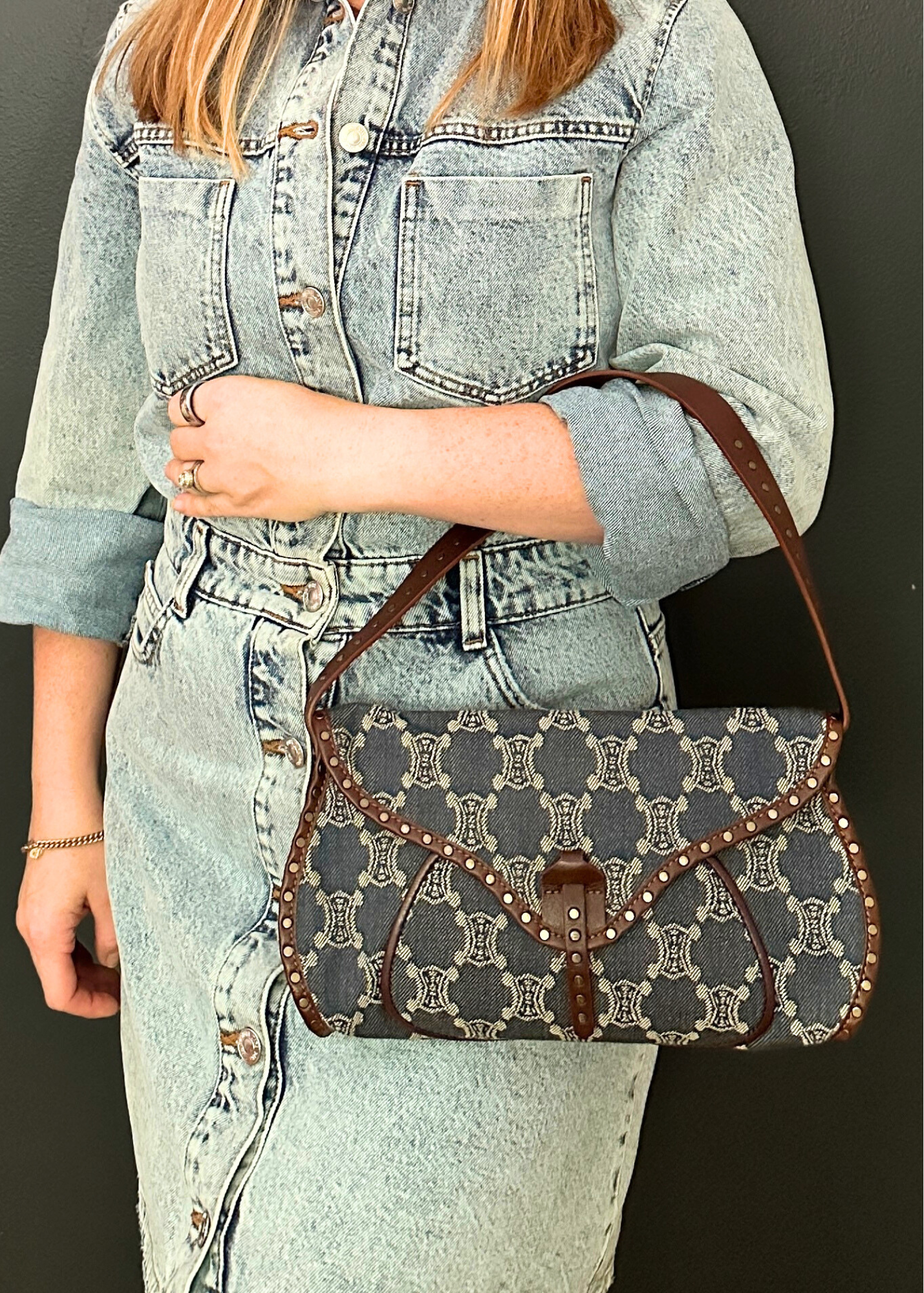 CELINE DENIM TRIOMPHE SHOULDER BAG