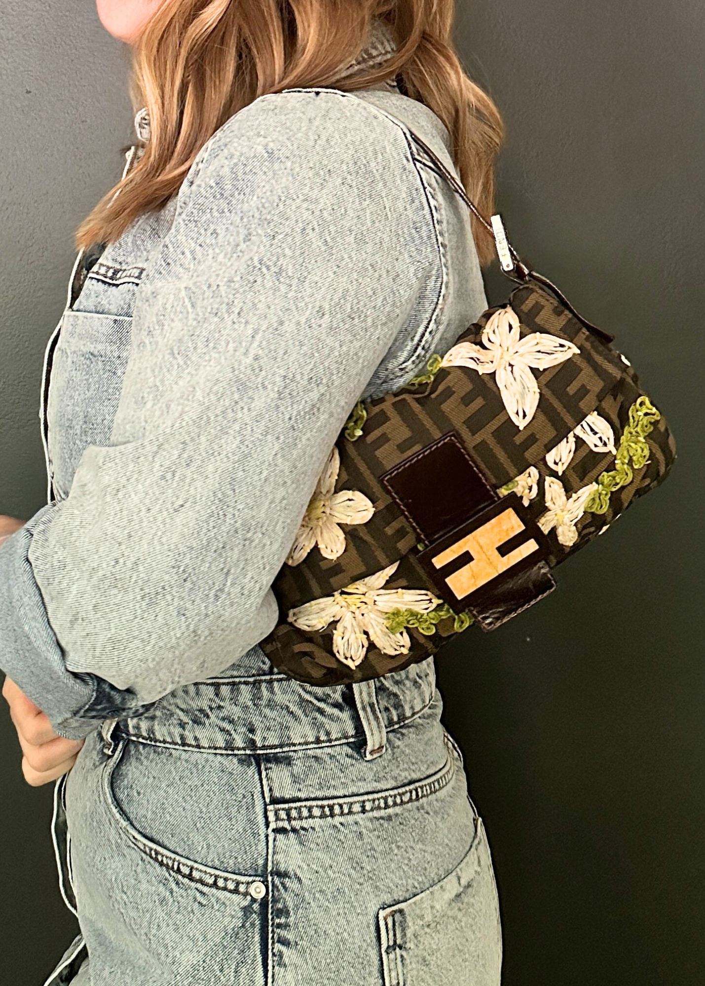 FENDI ZUCCA FLOWER BAGUETTE