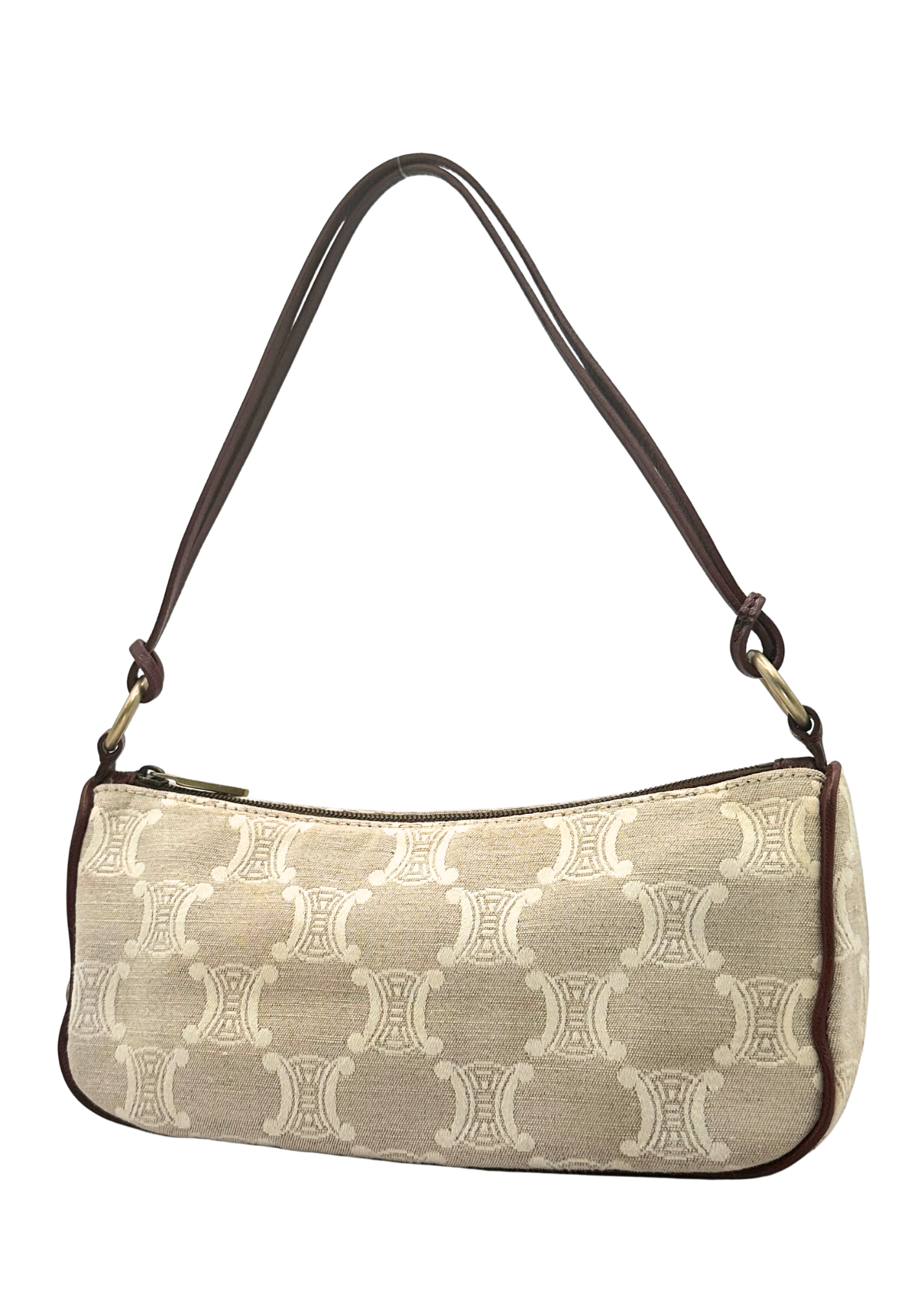 Celine cream canvas handbag with brown leather straps