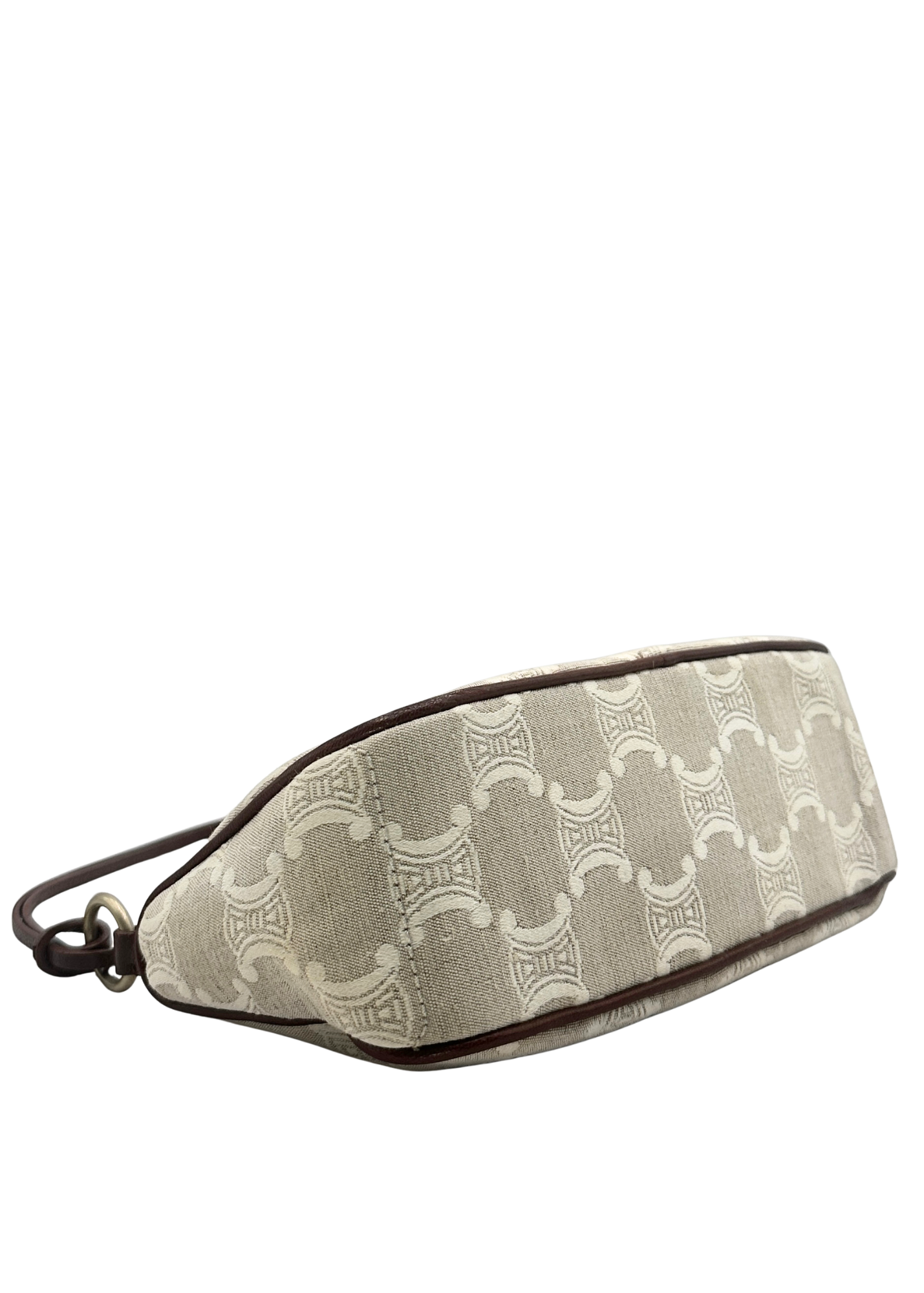Cream canvas Celine pochette with brown leather straps