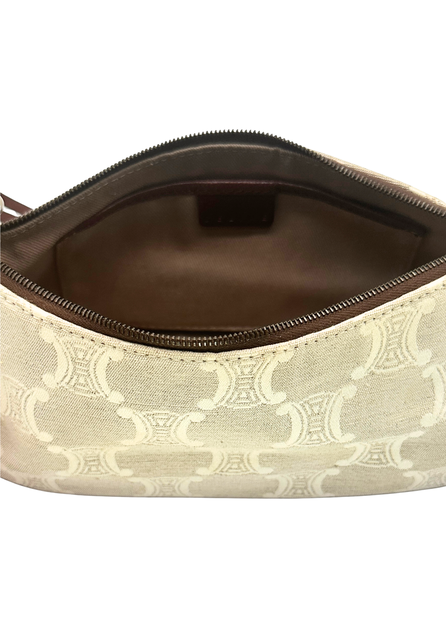 Cream canvas pochette with brown leather straps