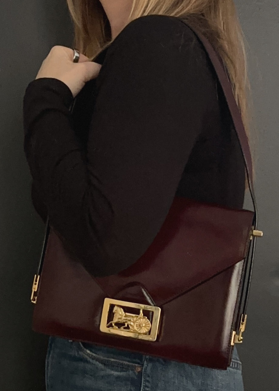 Celine Carriage Burgundy Shoulder Bag Vintage