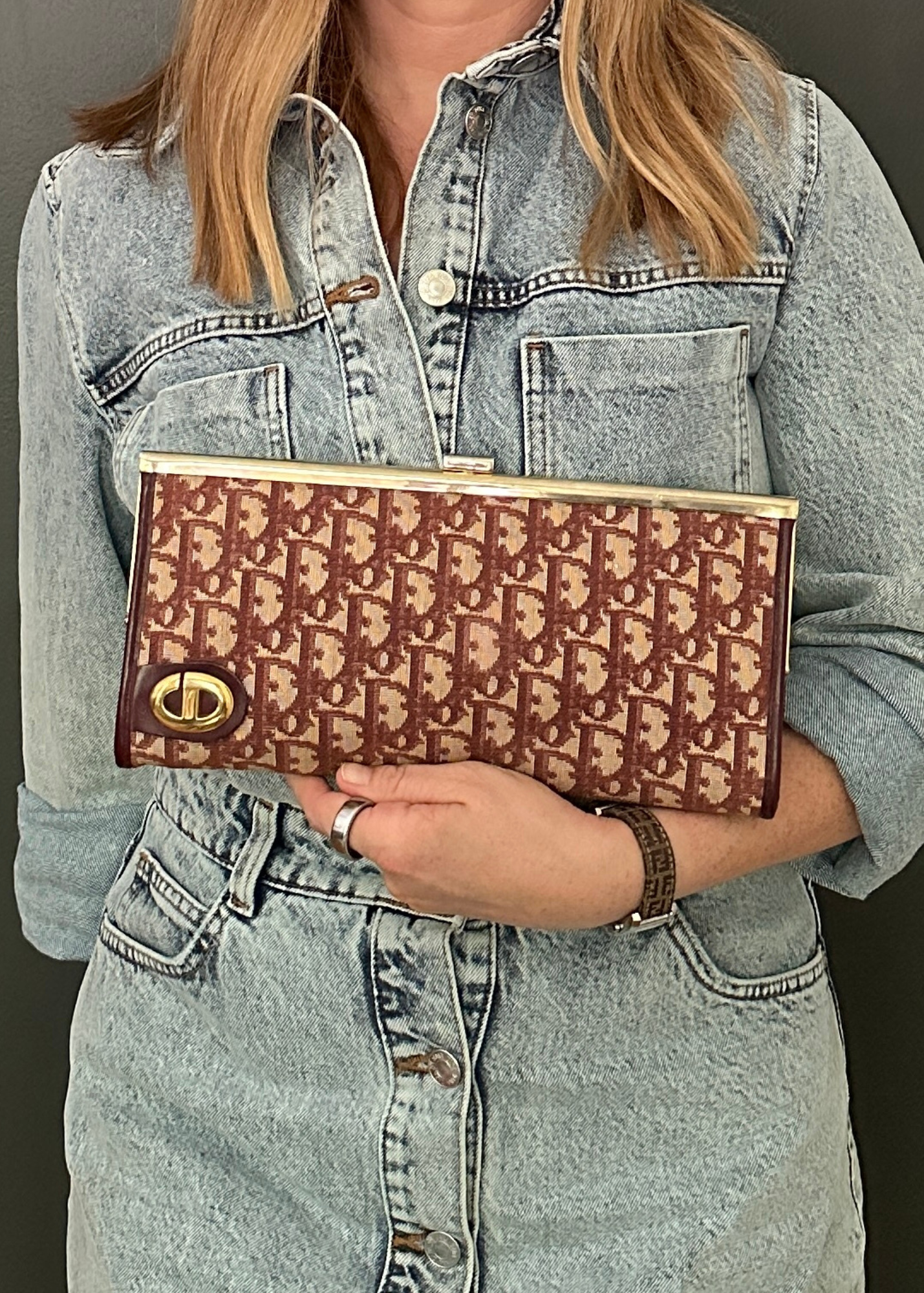 Dior Burgundy Trotter Clutch Front