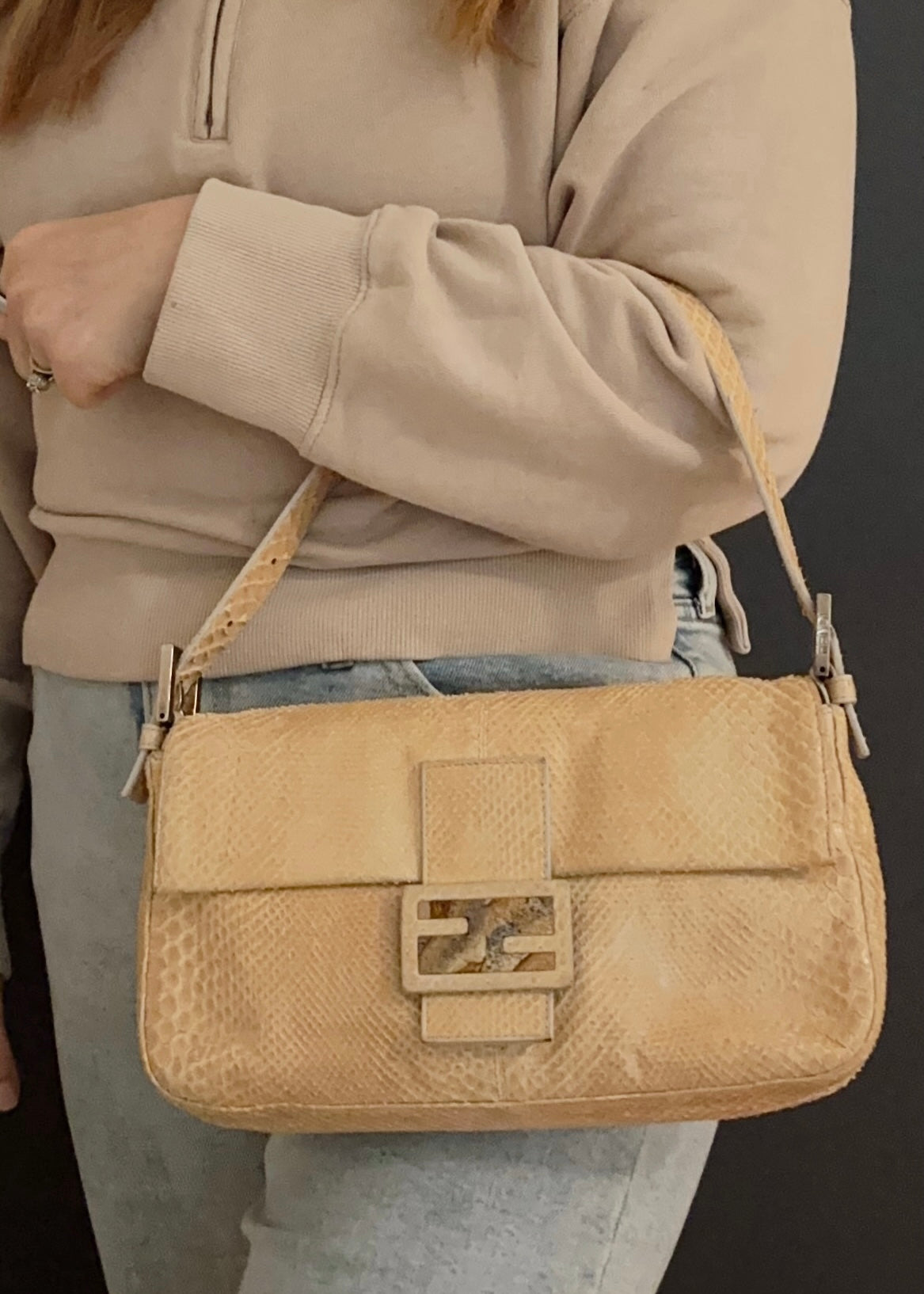 Vintage Fendi Tan Python Baguette