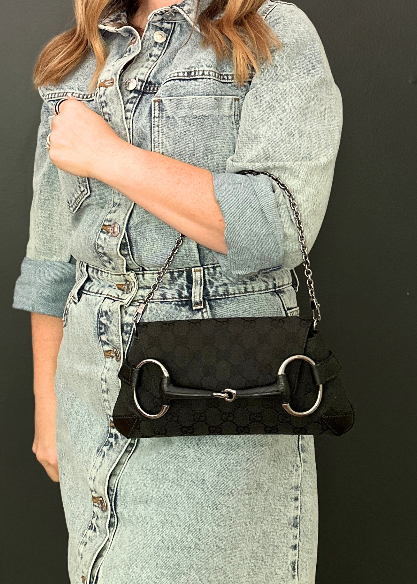 Try ON of Gucci Black monogram clutch and shoulder bag