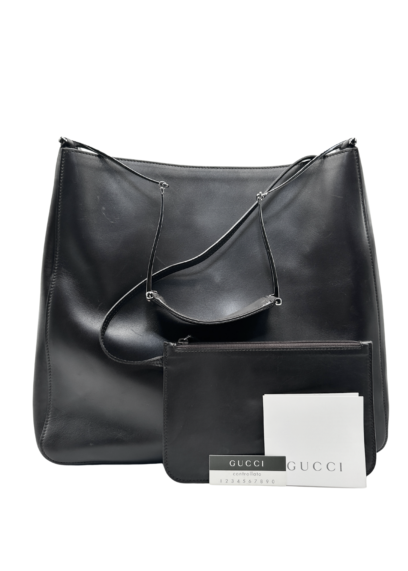 Gucci Brown Horsebit Hobo Bag pictured with Gucci care card
