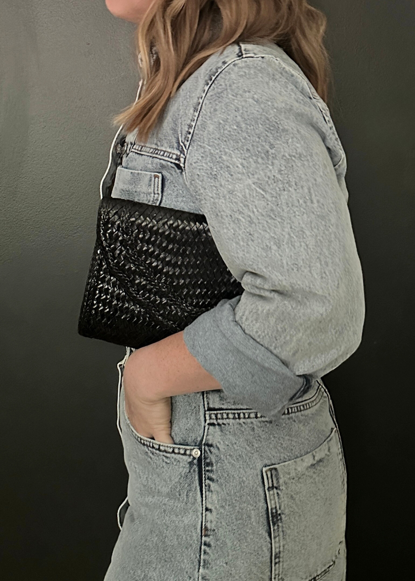 Yves Saint Laurent Patent Leather Woven Clutch Black