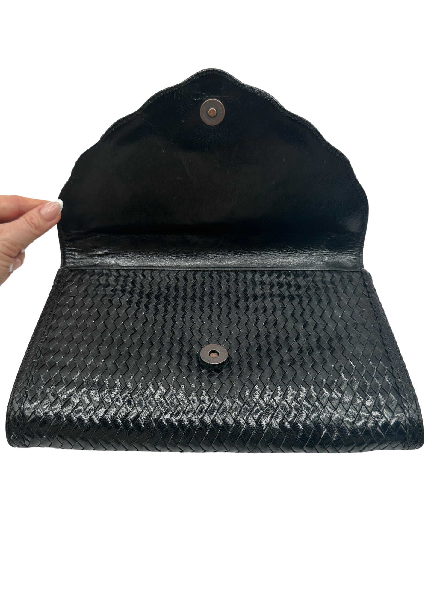 Yves Saint Laurent Patent Leather Woven Clutch Black