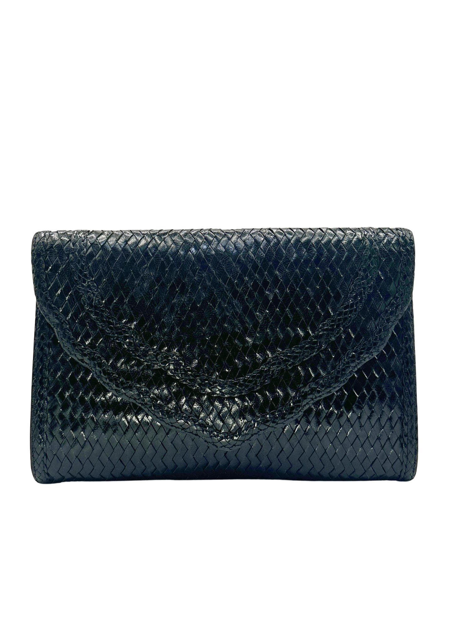 Yves Saint Laurent Patent Leather Woven Clutch Black