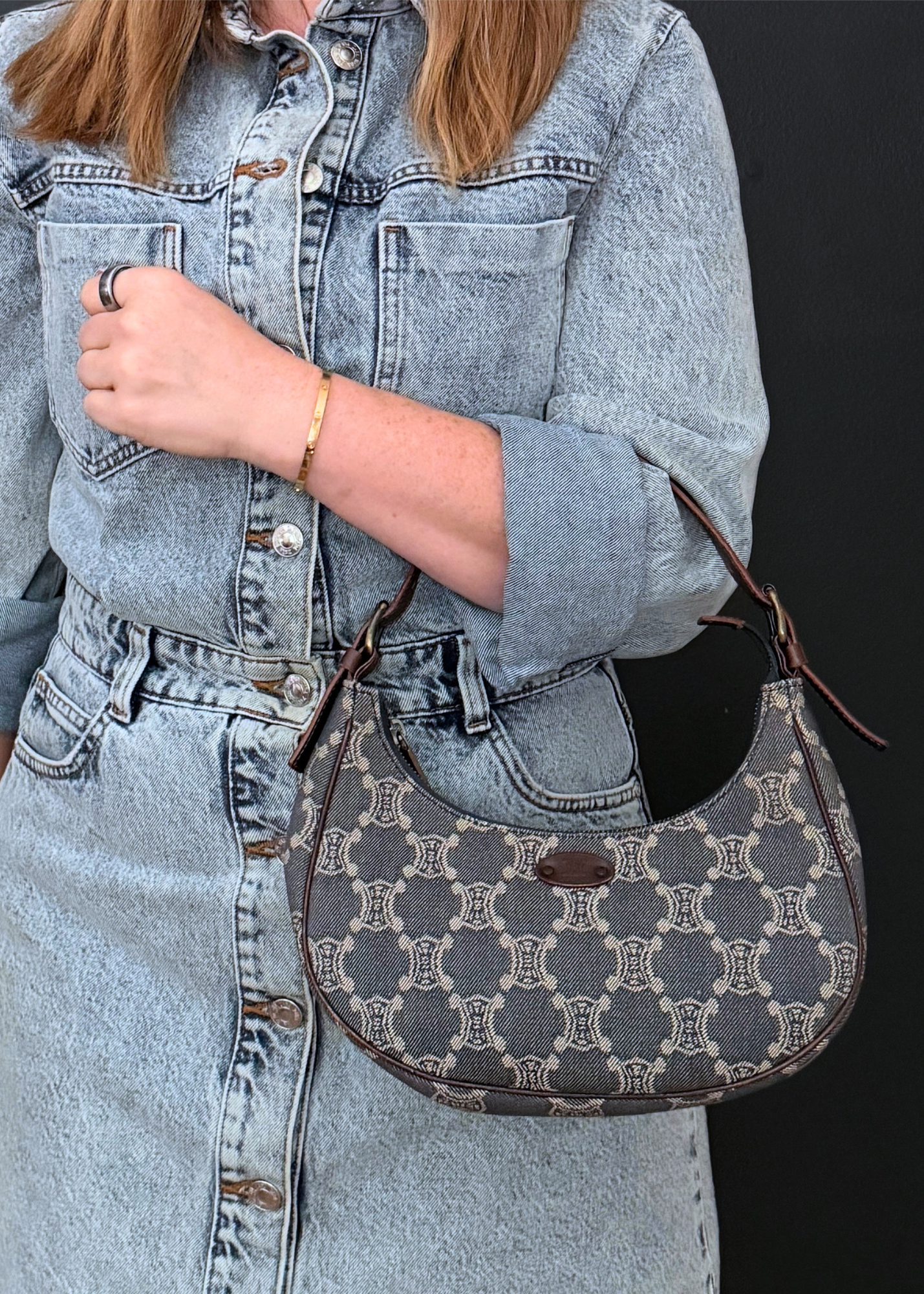 CELINE DENIM TRIOMPHE AVA SHOULDER BAG