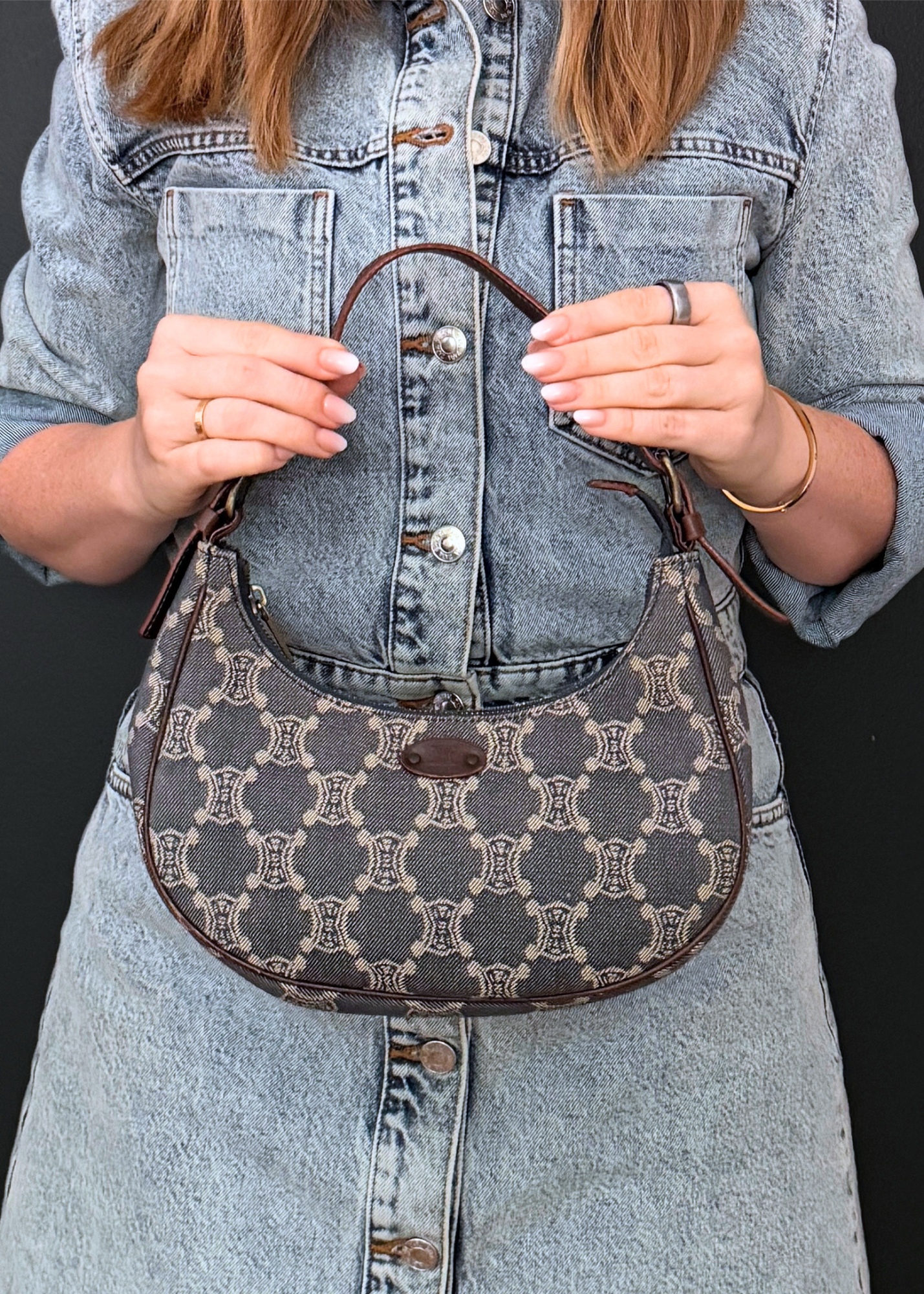 CELINE DENIM TRIOMPHE AVA SHOULDER BAG