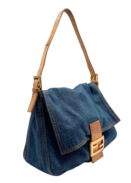 FENDI DENIM & PYTHON MAMMA BAGUETTE