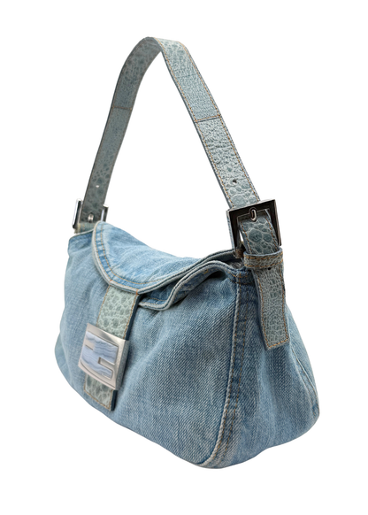 RARE FENDI DENIM & OSTRICH MAMA BAGUETTE
