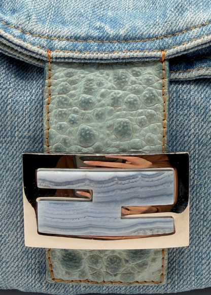RARE FENDI DENIM & OSTRICH MAMA BAGUETTE