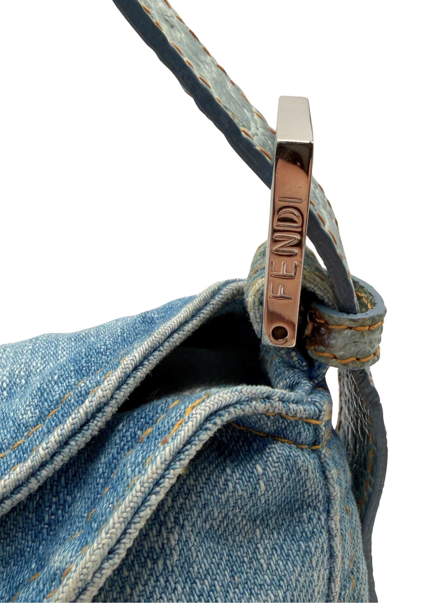 RARE FENDI DENIM & OSTRICH MAMA BAGUETTE
