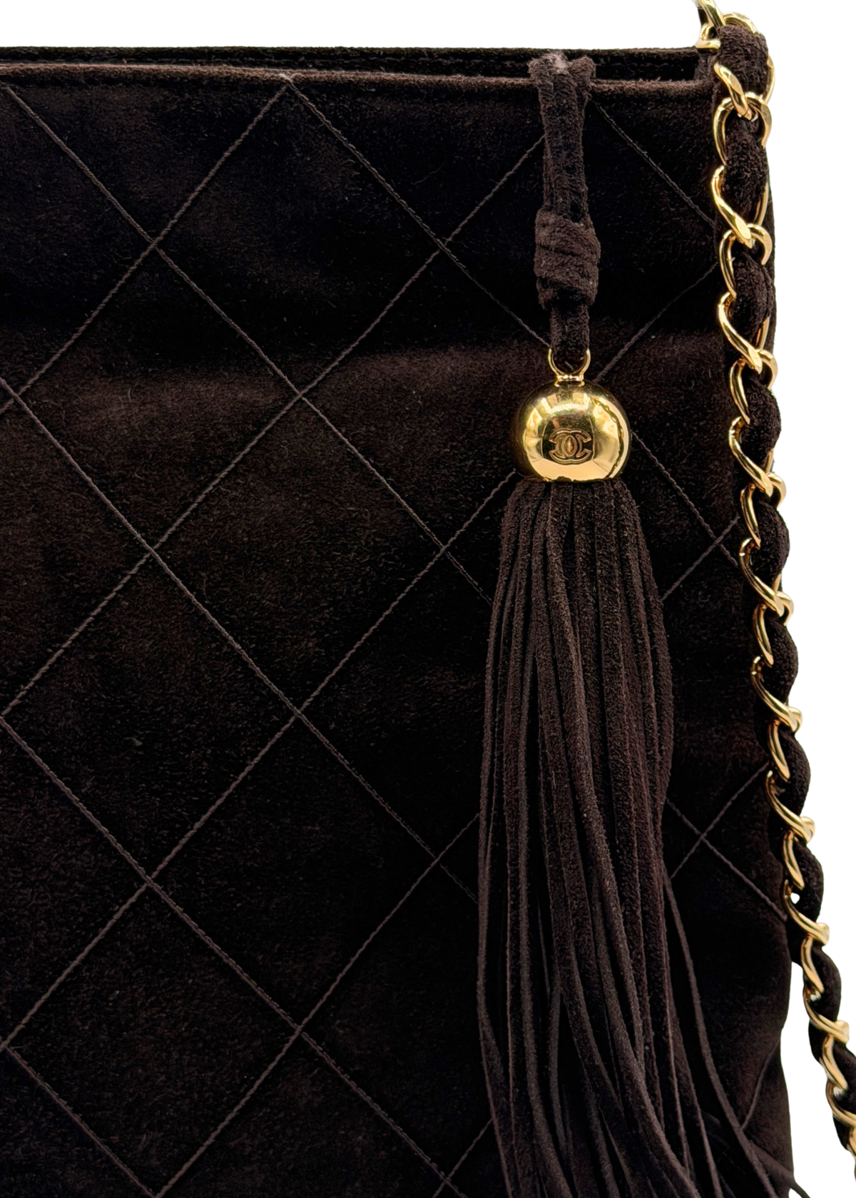 CHANEL SUEDE MATELASSÉ CROSSBODY BAG Tassel