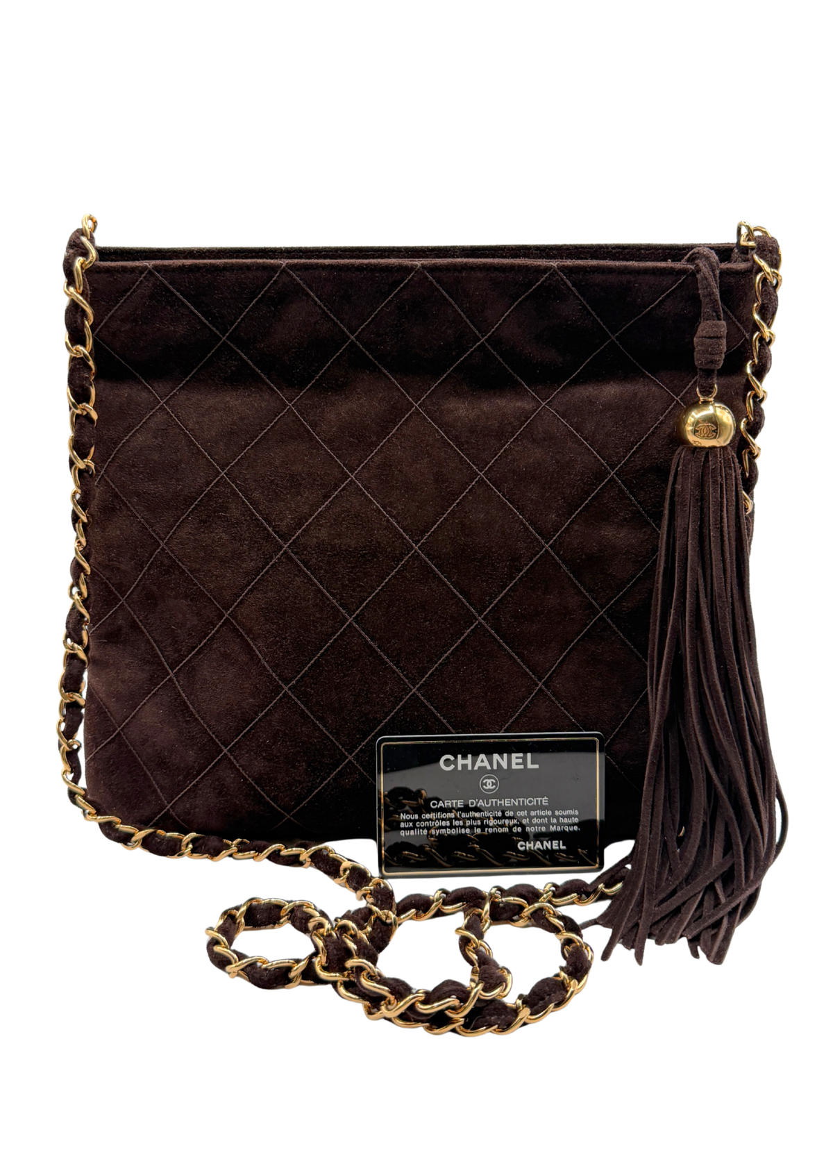 CHANEL SUEDE MATELASSÉ CROSSBODY BAG With Authenticity Card