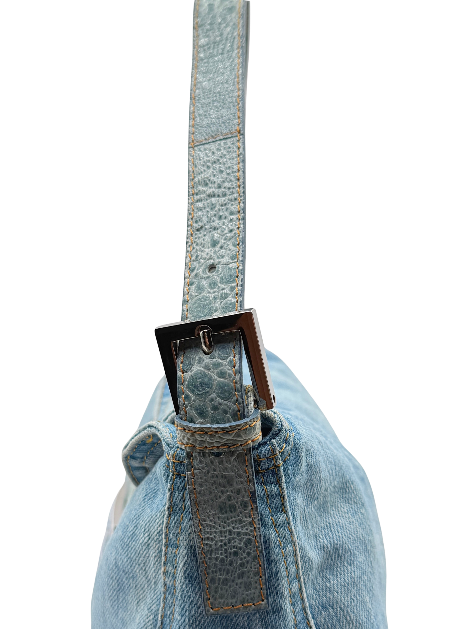 RARE FENDI DENIM & OSTRICH MAMA BAGUETTE