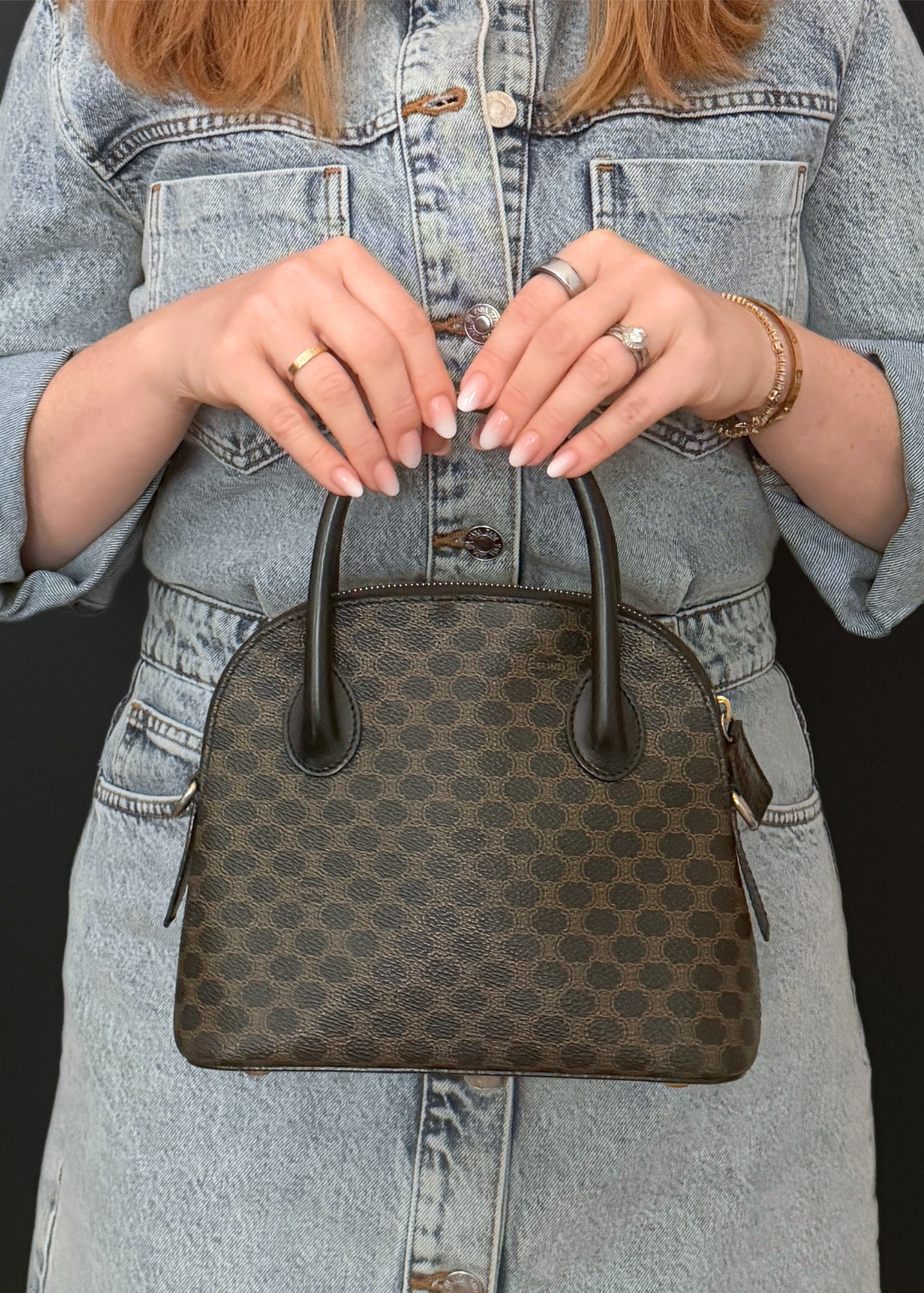 RARE CELINE MACADAM TOP HANDLE CROSSBODY BAG