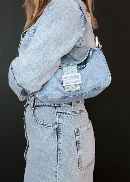 RARE FENDI DENIM & OSTRICH MAMA BAGUETTE