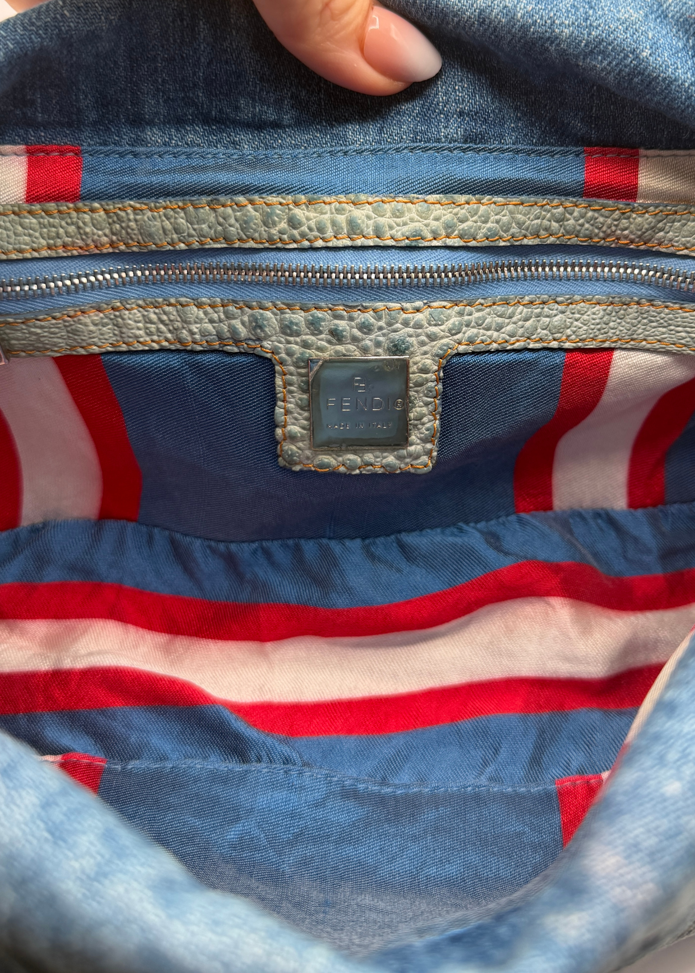 RARE FENDI DENIM & OSTRICH MAMA BAGUETTE