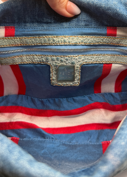 RARE FENDI DENIM & OSTRICH MAMA BAGUETTE