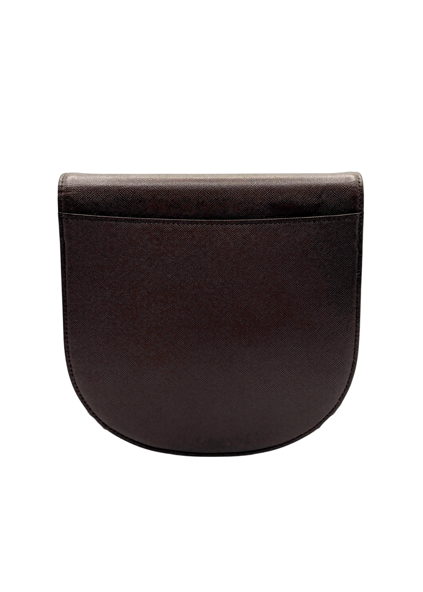 Brown vintage Yves Saint Laurent leather saddlebag on a white background