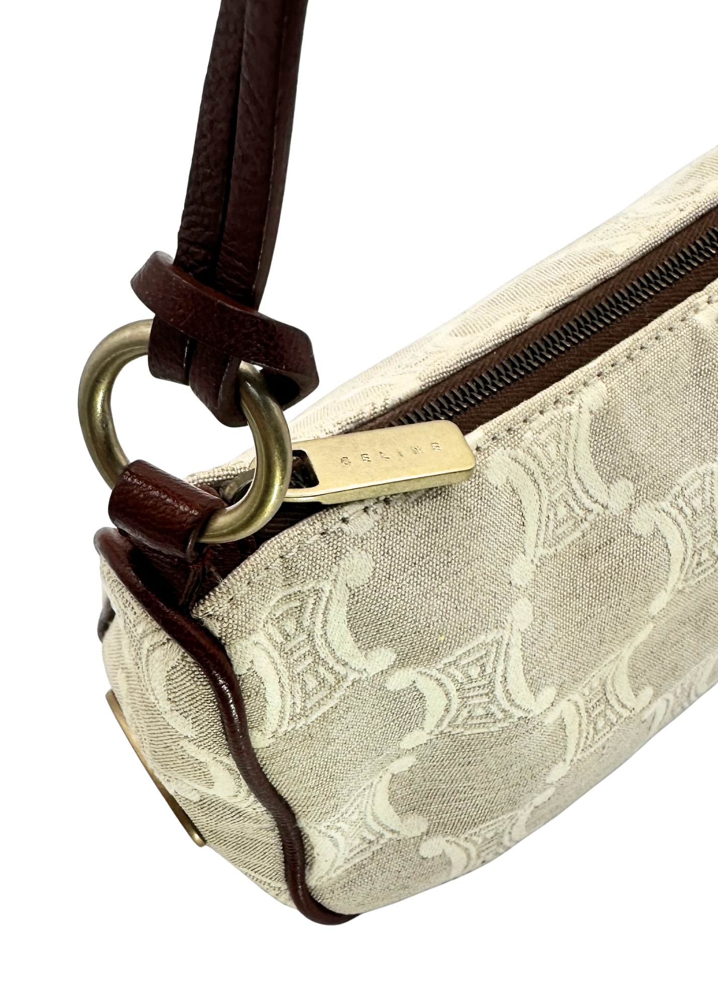 Cream canvas Celine bag with brown leather straps