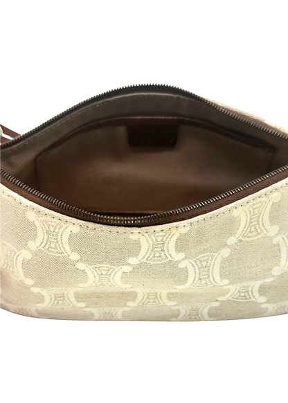 Cream canvas pochette with brown leather straps