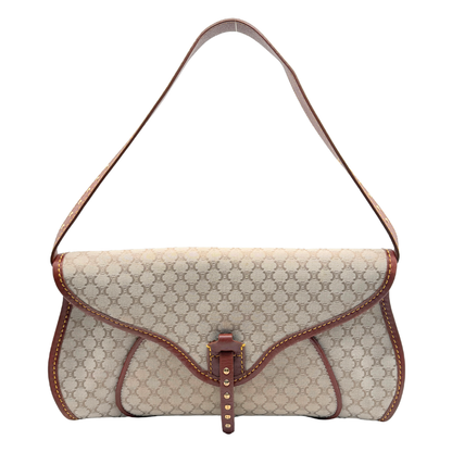 A Celine shoulder bag in beige and brown Triomphe canvas with brown leather trim and strap