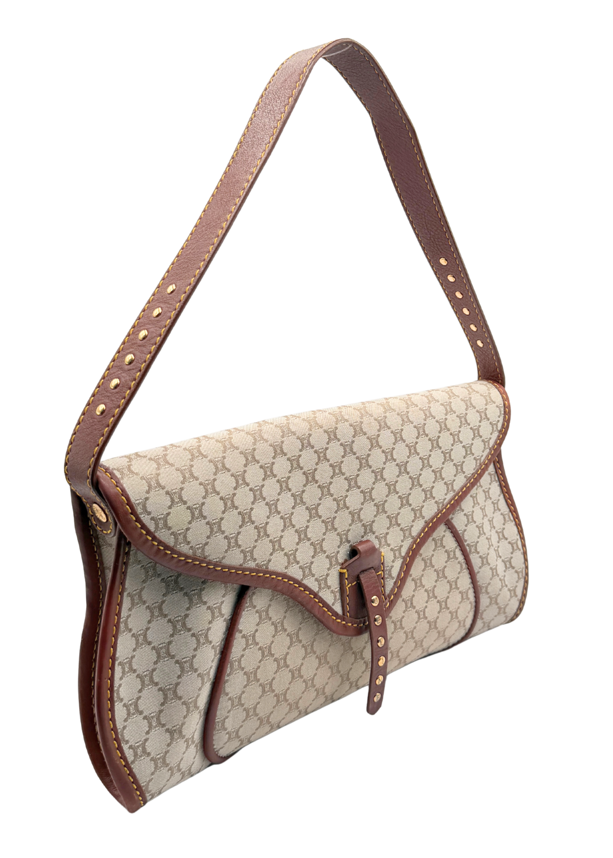 A Celine cream and tan triomphe shoulder bag