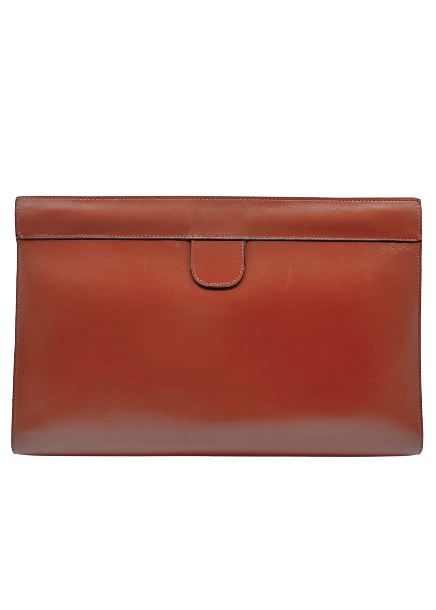 Brown leather clutch bag on a white background