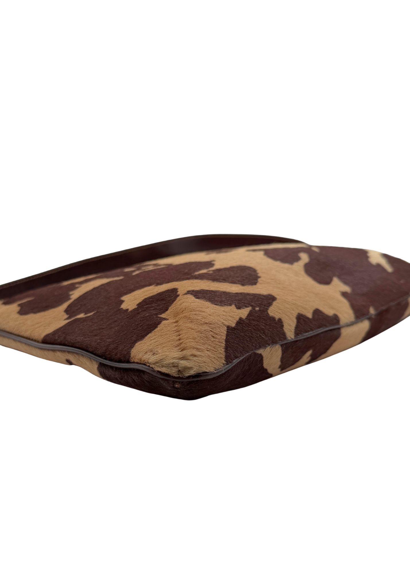 Vintage Fendi cow print ponyhair shoulder bag corner detail