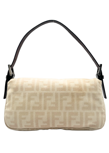 Fendi beige handbag with brown strap on a cream background