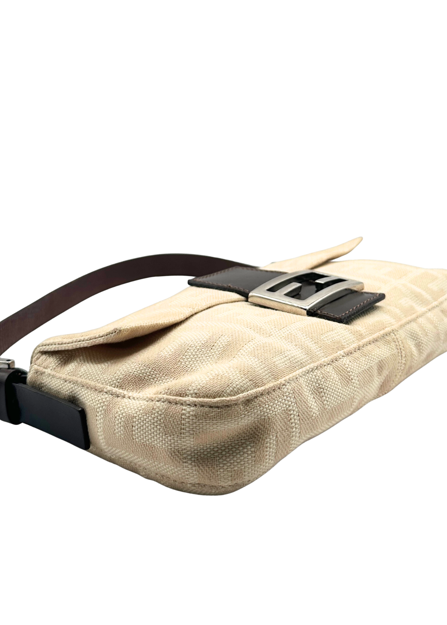 Fendi cream zucca baguette corner brown leather trim