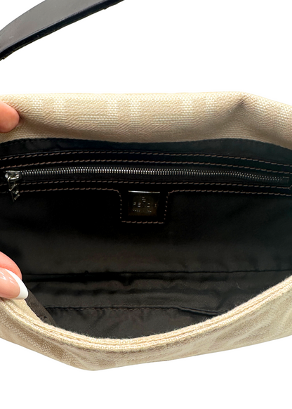 Fendi cream zucca baguette with chocolate jacquard interior lining