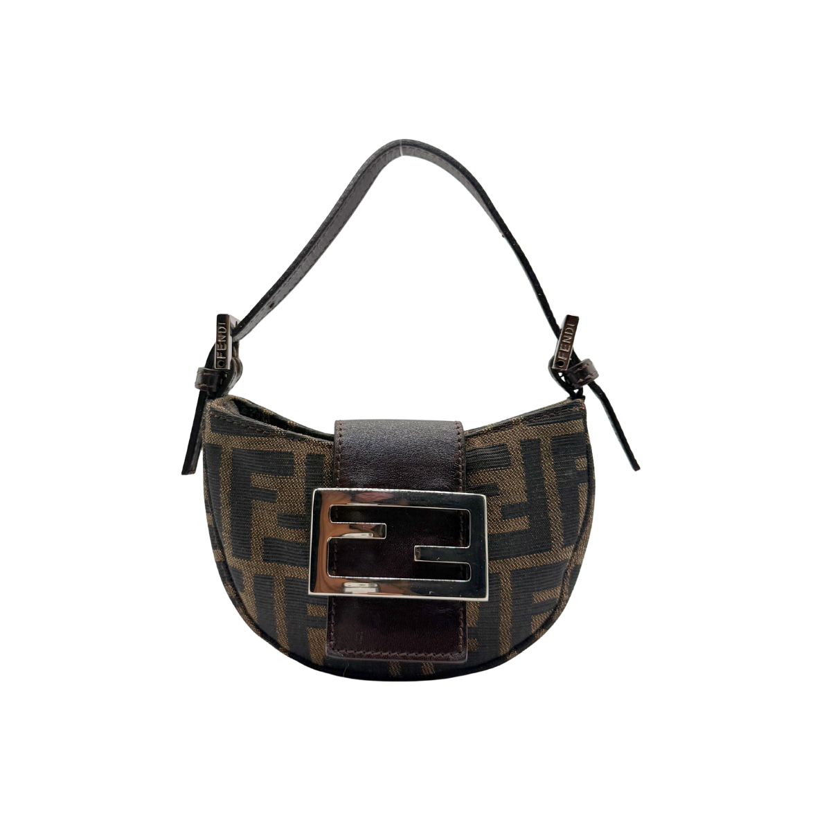 Mini Fendi handbag with a prominent FF logo on a white background