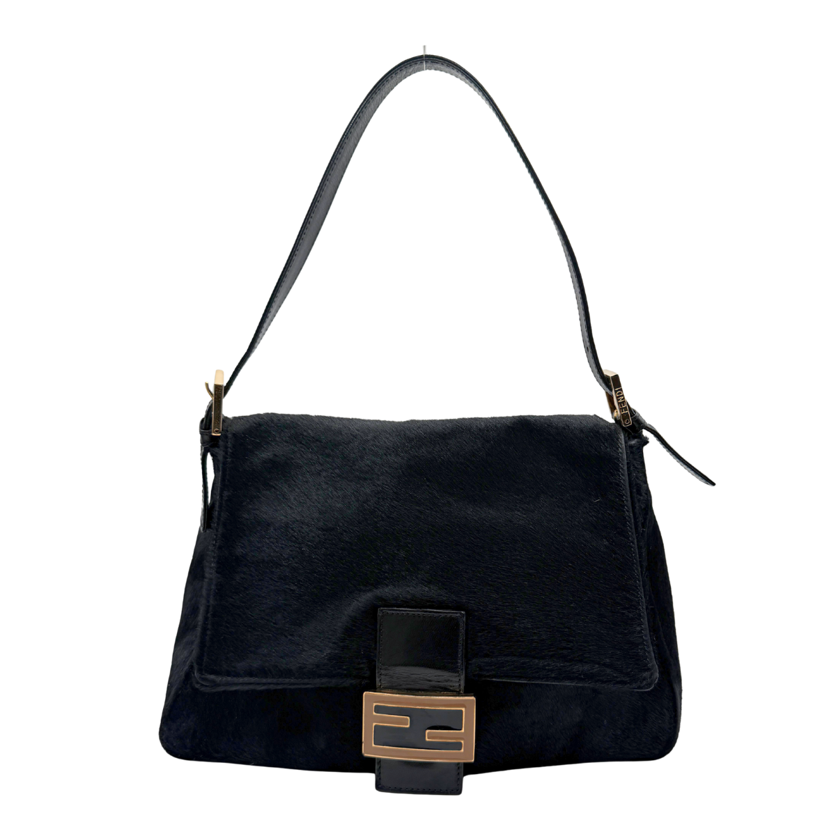 Vintage Fendi ponyhair black mamma baguette with gold hardware