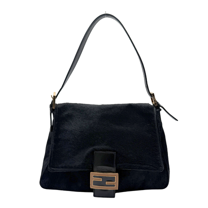 Vintage Fendi ponyhair black mamma baguette with gold hardware