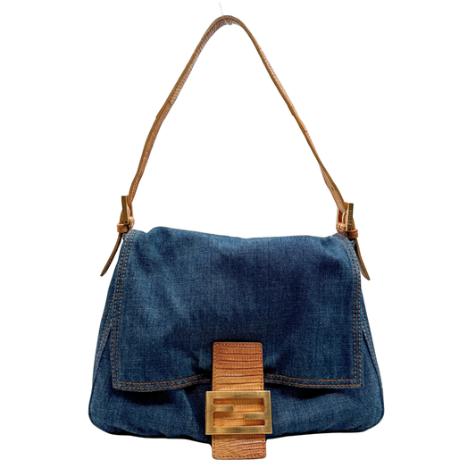 FENDI DENIM & PYTHON MAMMA BAGUETTE