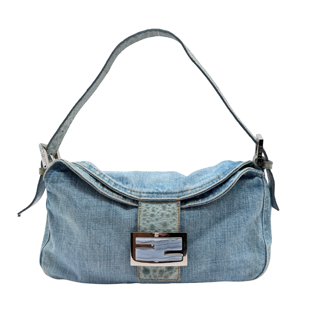 RARE FENDI DENIM & OSTRICH MAMA BAGUETTE