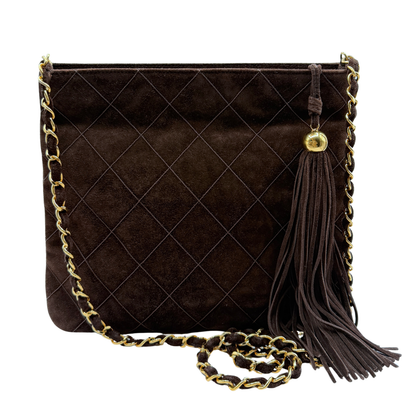 CHANEL SUEDE MATELASSÉ CROSSBODY BAG Front