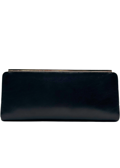 Black Gucci clutch bag on a white background