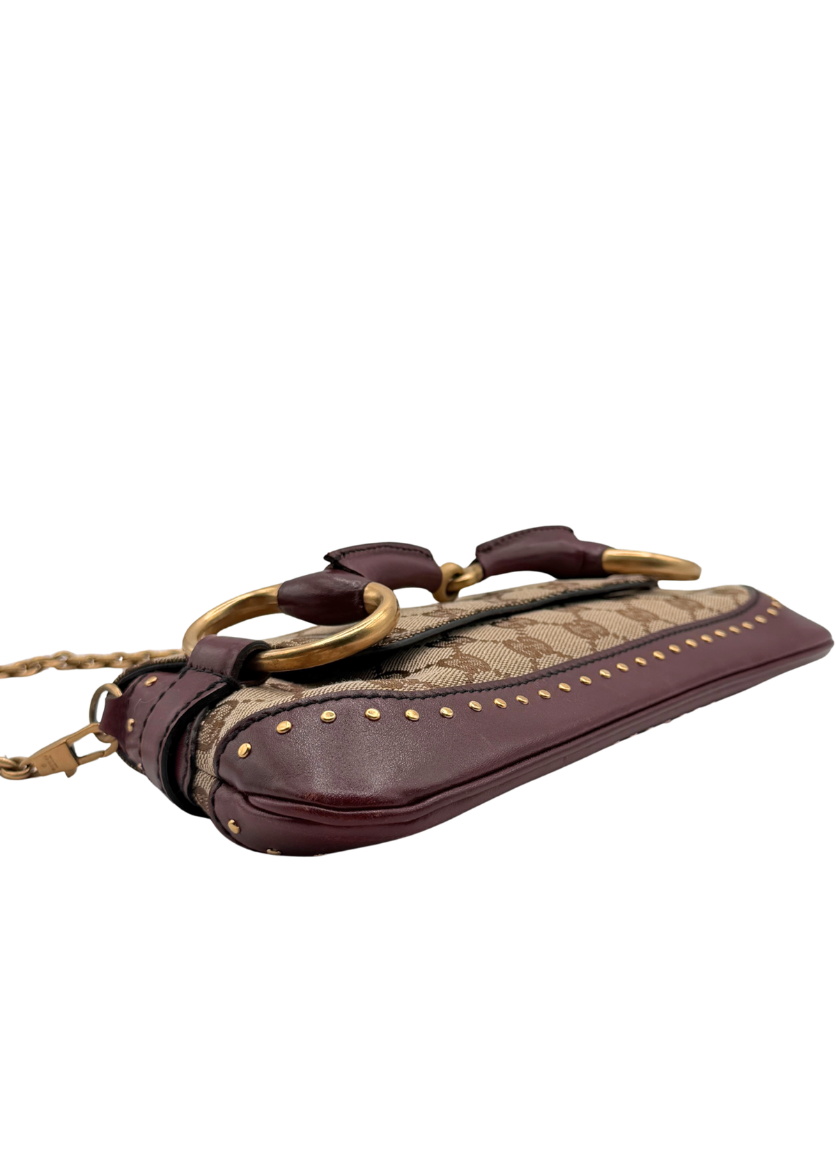 Vintage Gucci rare monogram horsebit clutch and shoulder bag corner