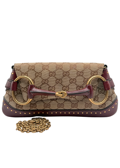 Vintage Gucci monogram oversized horsebit clutch and shoulder bag with shoulder chain removed