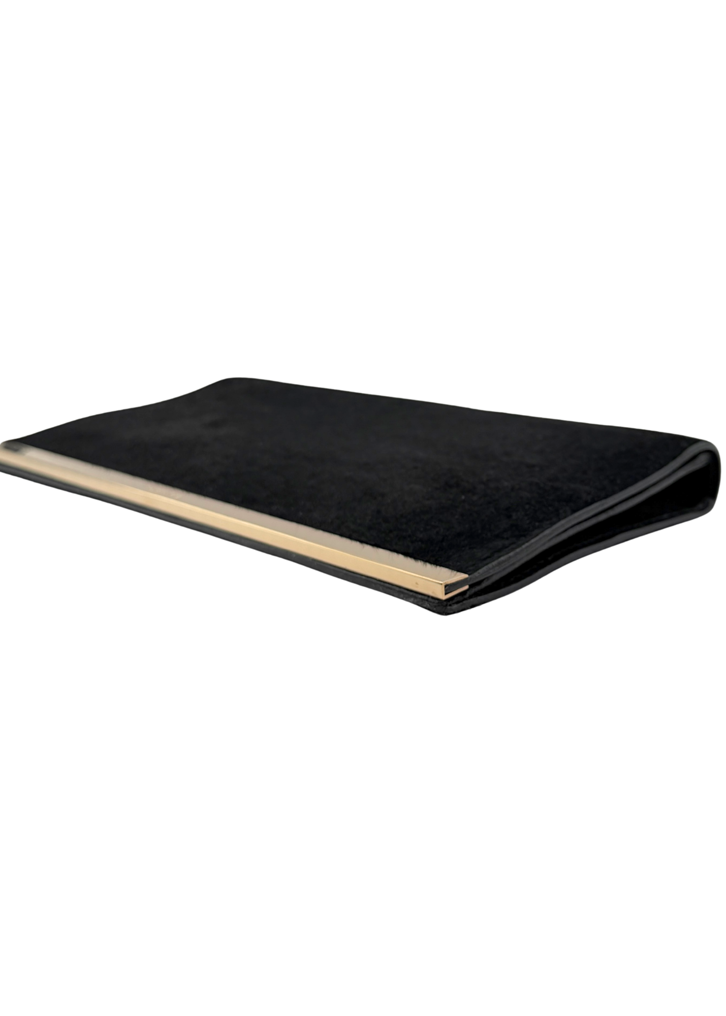 Gucci vintage black ponyhair clutch with gold hardware corner 2 on white background
