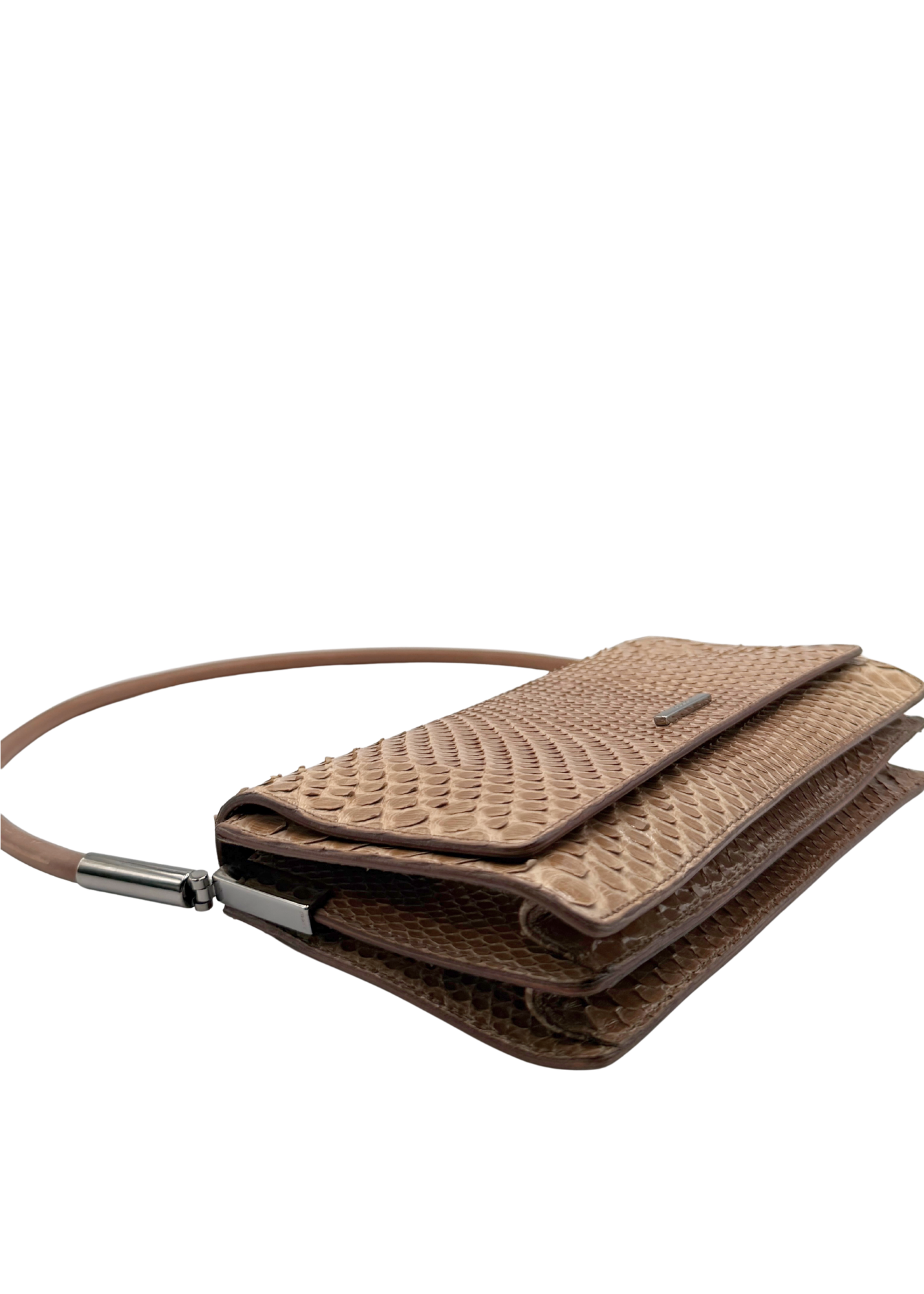 Brown and tan python leather textured Gucci handbag on a white background