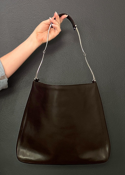 Brown Gucci leather hobo shoulder bag with silver hardware