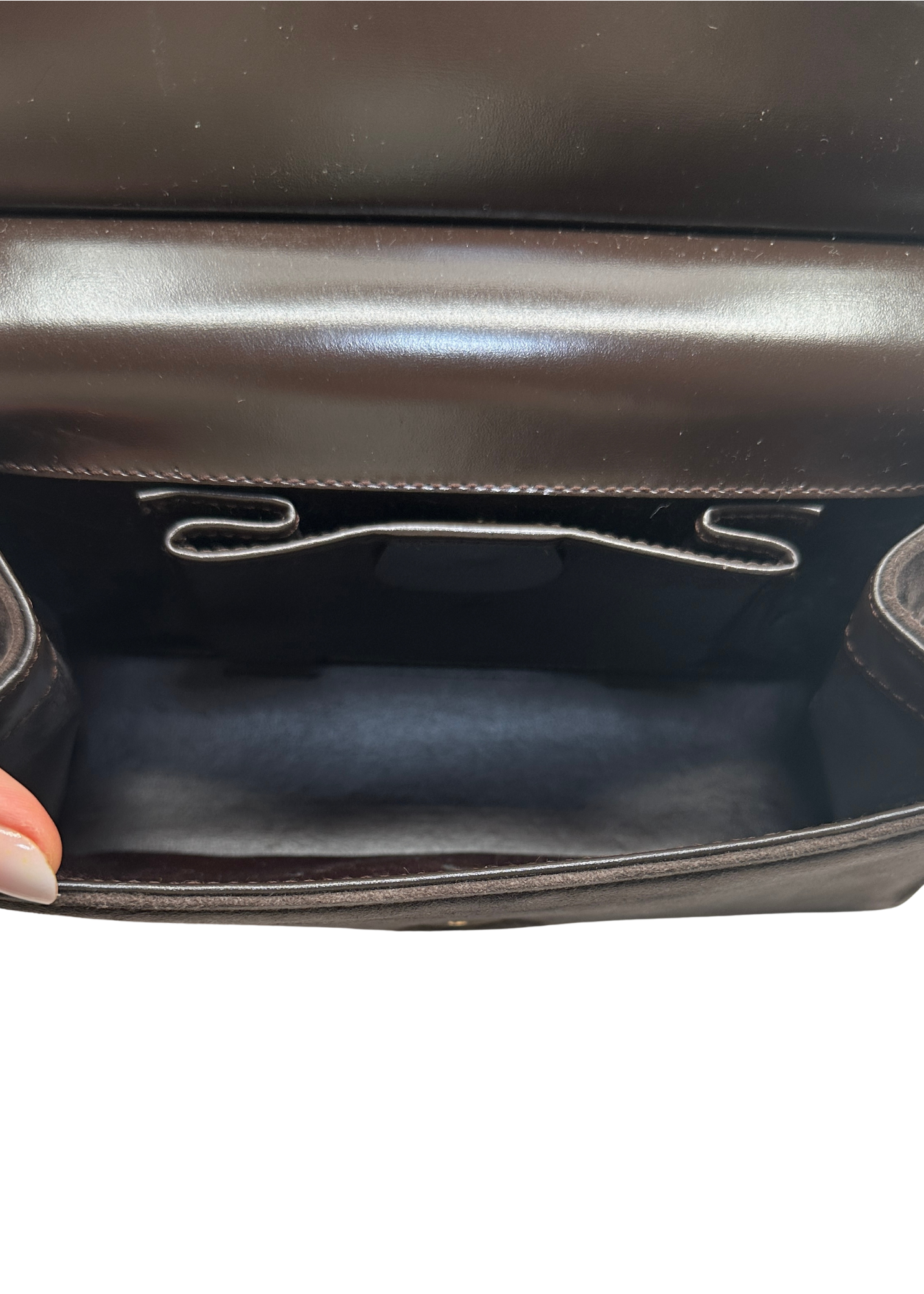 Interior of Gucci Suede Flap Leather Handbag